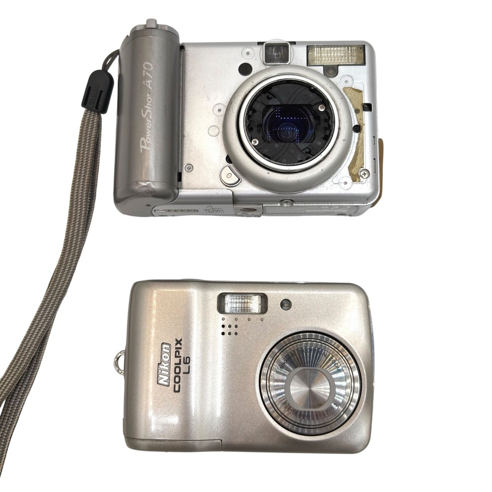 Canon PowerShot A70 & Nikon Coolpix L6 Digital Camera Lot Silver For Parts